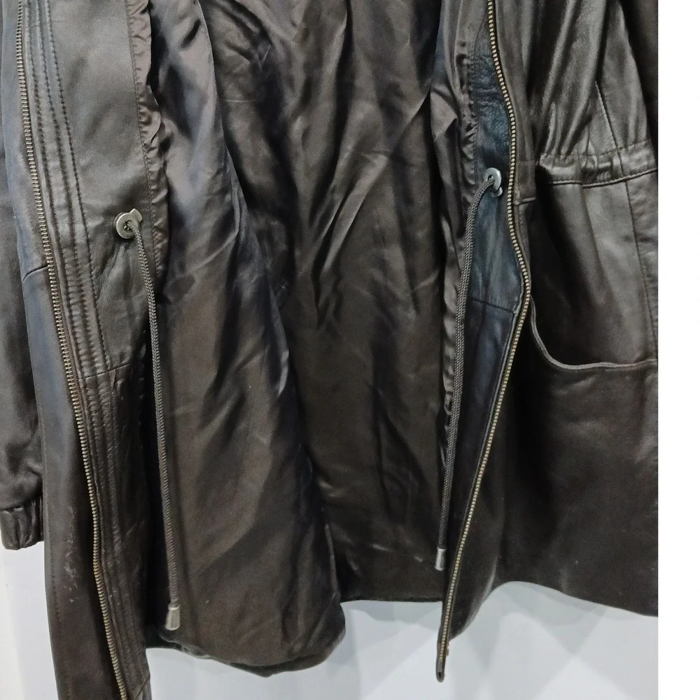 JLC‎ New York Womens Genuine Leather Parka Coat Fur Hood Zip Up Pockets Size M